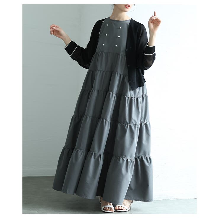 パールが煌めくノースリーブティアードワンピース【5月26日20時販売新作】