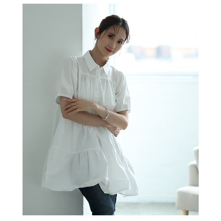 甘いシルエットに惹かれるティアードシャツチュニック【5月29日20時販売新作】