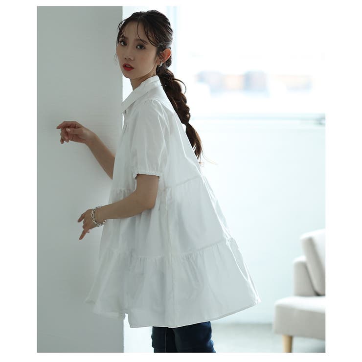 甘いシルエットに惹かれるティアードシャツチュニック【5月29日20時販売新作】
