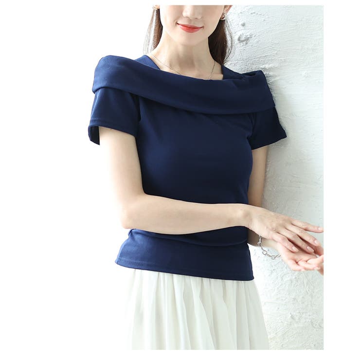綺麗め纏うオフショルダー風スリムカットソートップス【5月29日20時販売新作】
