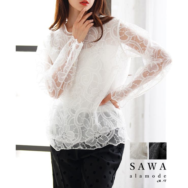 大輪が咲く花柄レースレイヤードカットソー レディース ファッション | Sawa a la mode | 詳細画像1 