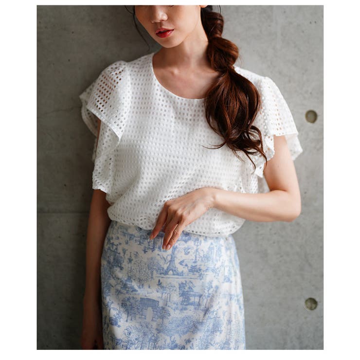 甘過ぎないメッシュフリルスリーブトップス【6月4日20時販売新作】