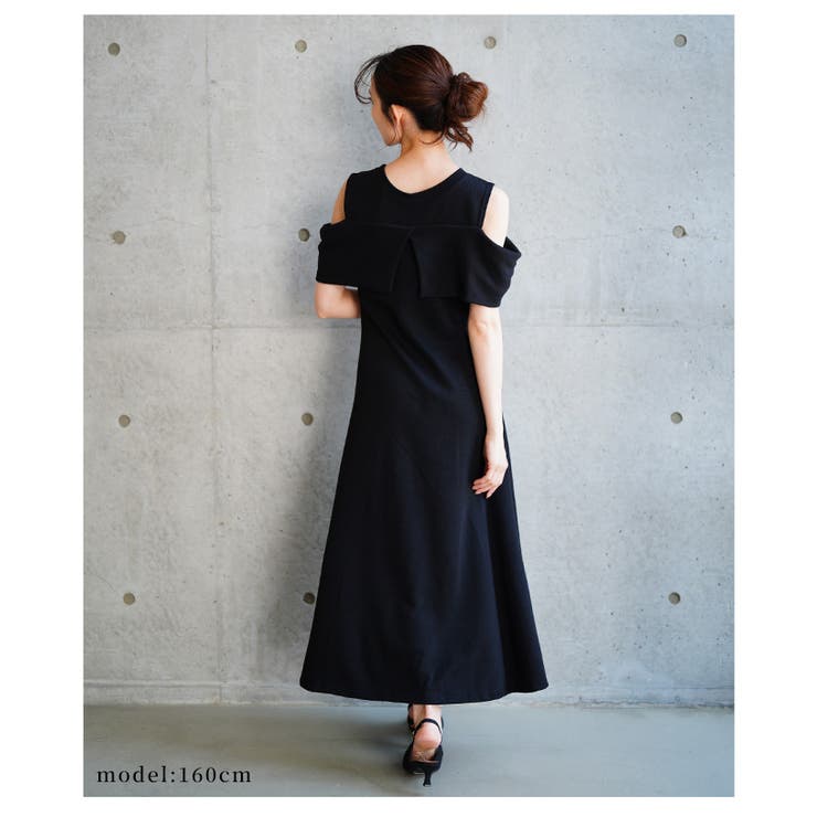 大人の肌見せショルダーリボンフレアワンピース【6月2日20時販売新作】