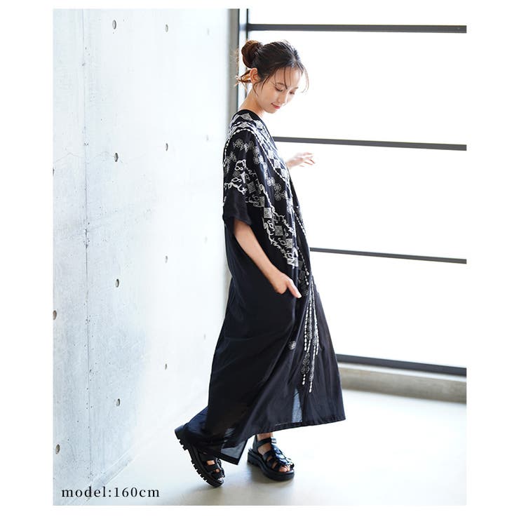 自然を感じる刺繍デザインインド綿カフタンワンピース【6月2日20時販売新作】