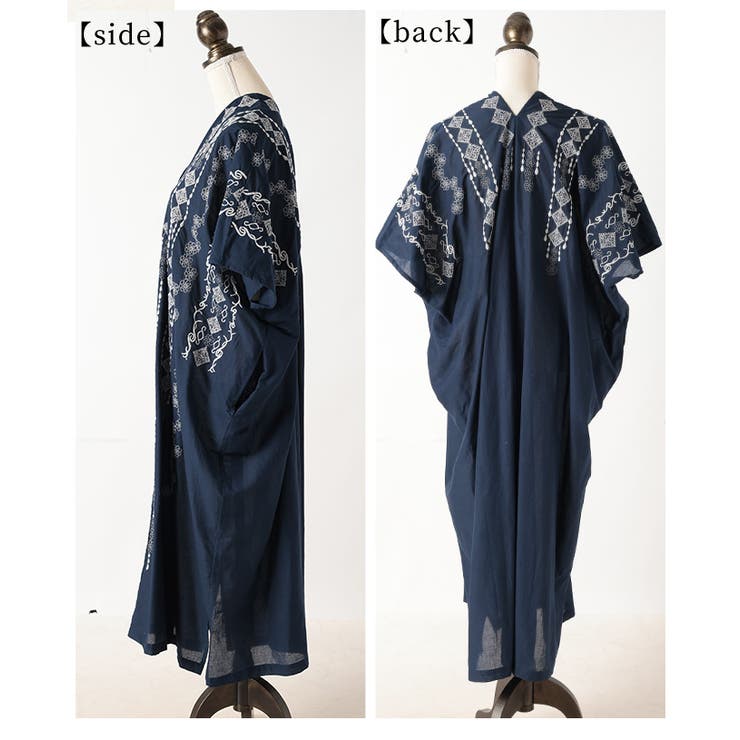 自然を感じる刺繍デザインインド綿カフタンワンピース【6月2日20時販売新作】