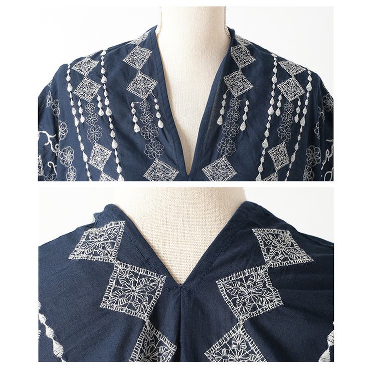 自然を感じる刺繍デザインインド綿カフタンワンピース【6月2日20時販売新作】