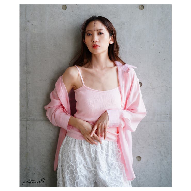 ニットキャミ付きアンサンブルシアーシャツ【6月2日20時販売新作】