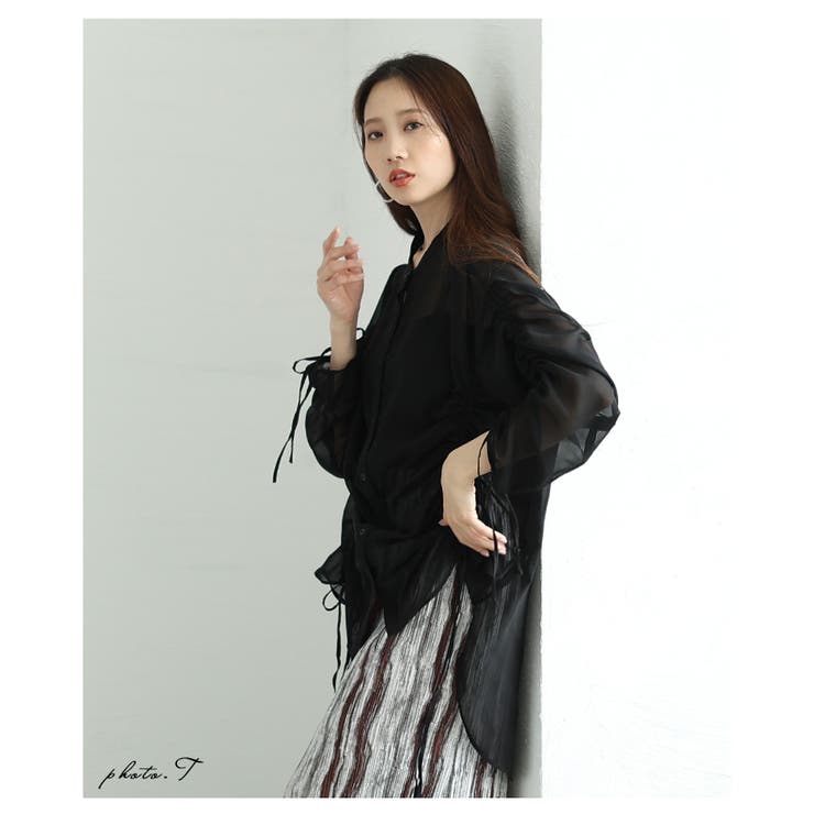 大人ヘルシーな袖リボンドロストシャツブラウス【6月7日20時販売新作】