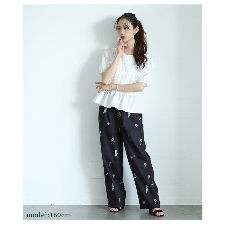 爽やかな甘さ引き立つ花柄セミワイドストレートパンツ【6月12日20時販売新作】