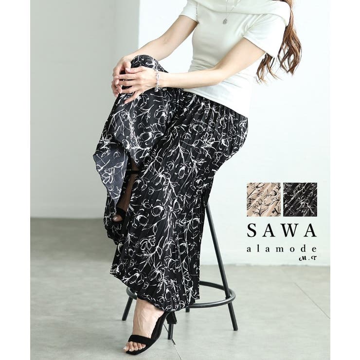 大人が穿きたくなる手書き風花柄プリーツワイドパンツ レディース ファッション | Sawa a la mode | 詳細画像1 