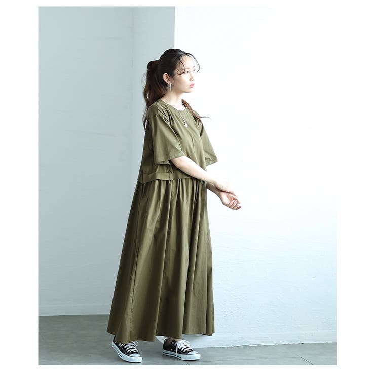 切り替えギャザー異素材ワンピース【6月14日20時販売新作】