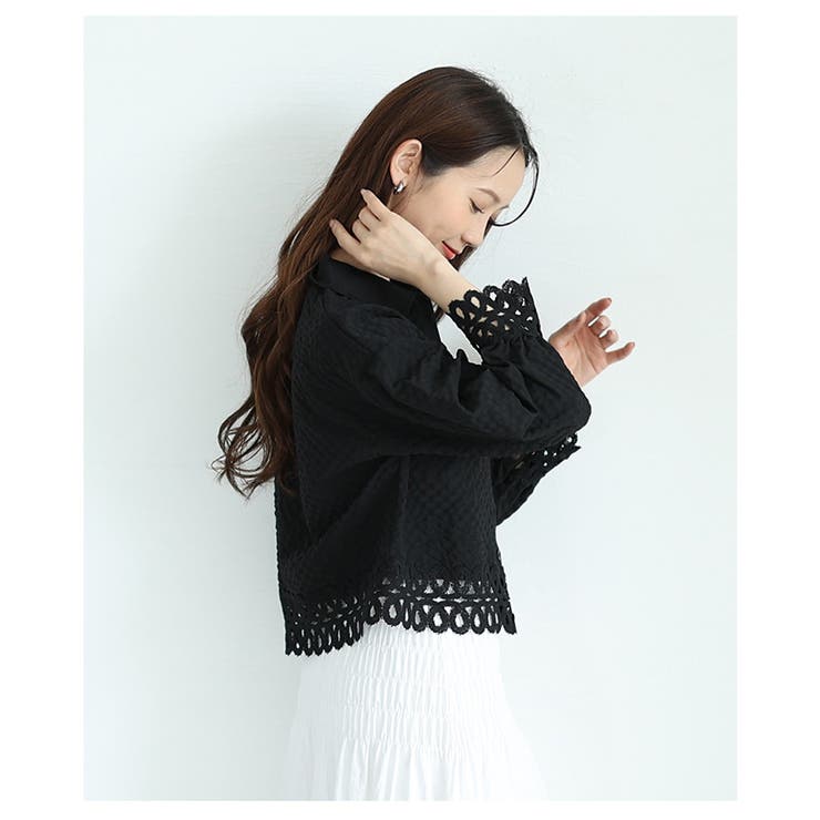 レース切替エンボスデザインショートブラウス【6月16日20時販売新作】