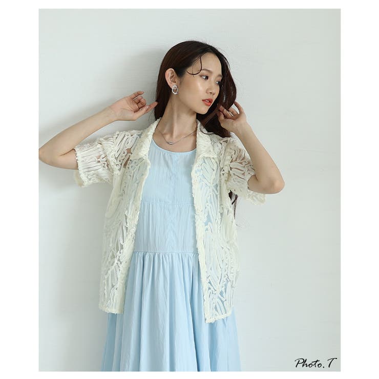 ヘルシーな大人の肌見せチュールリボンレースシャツ【6月28日20時販売新作】