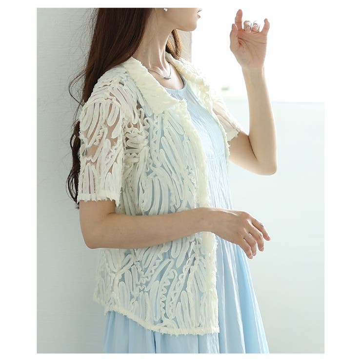 ヘルシーな大人の肌見せチュールリボンレースシャツ【6月28日20時販売新作】