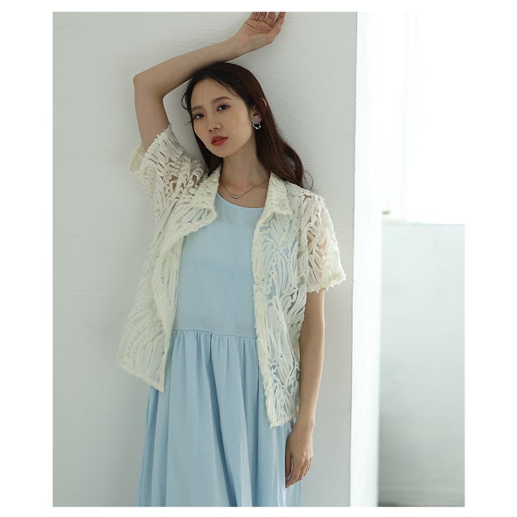 ヘルシーな大人の肌見せチュールリボンレースシャツ【6月28日20時販売新作】