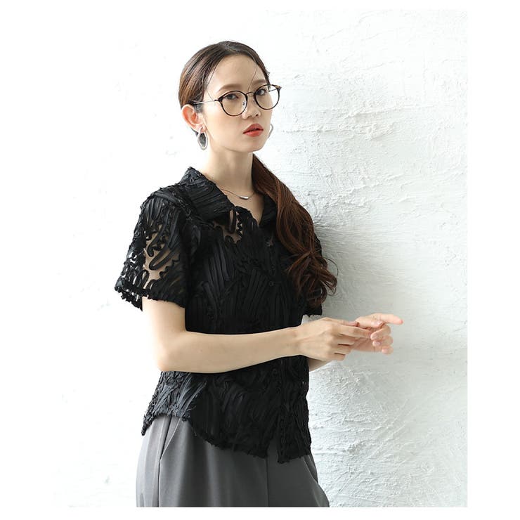 ヘルシーな大人の肌見せチュールリボンレースシャツ【6月28日20時販売新作】