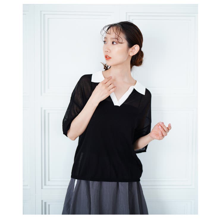 トラッドライクなシアーポロニットプルオーバー【6月23日20時販売新作】