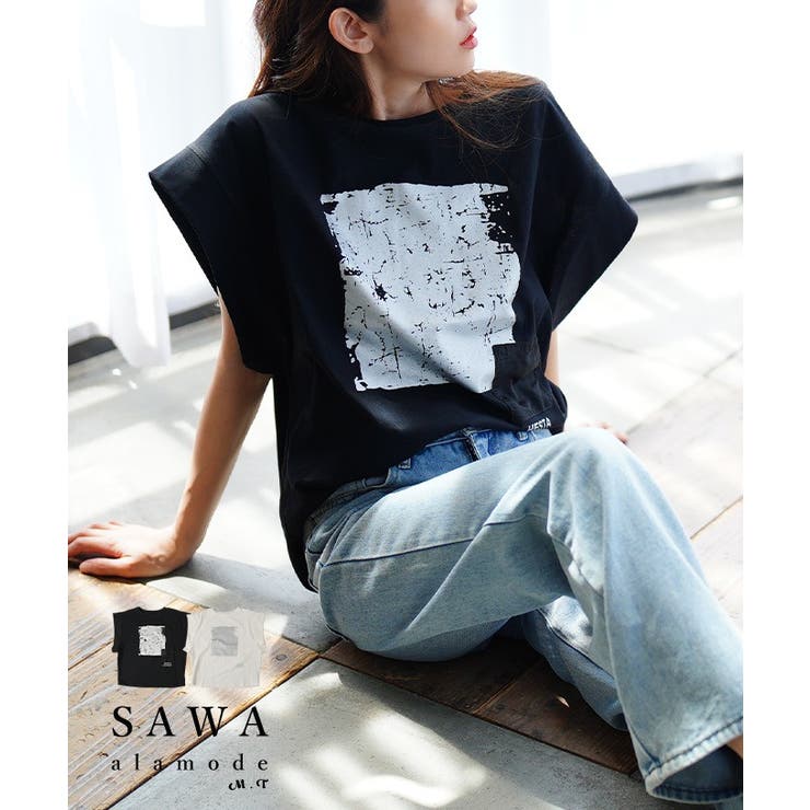 ヴィンテージなモード感で雰囲気増すプリントコットンTシャツ レディース | Sawa a la mode | 詳細画像1 