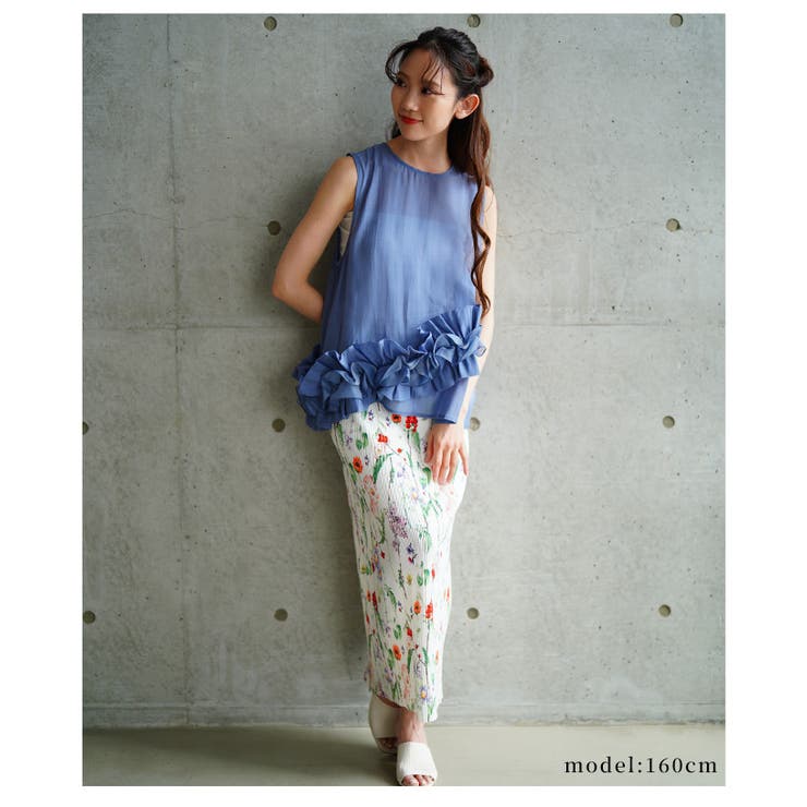 流れるアシンメトリーフリルのシアーブラウス【6月25日20時販売新作】