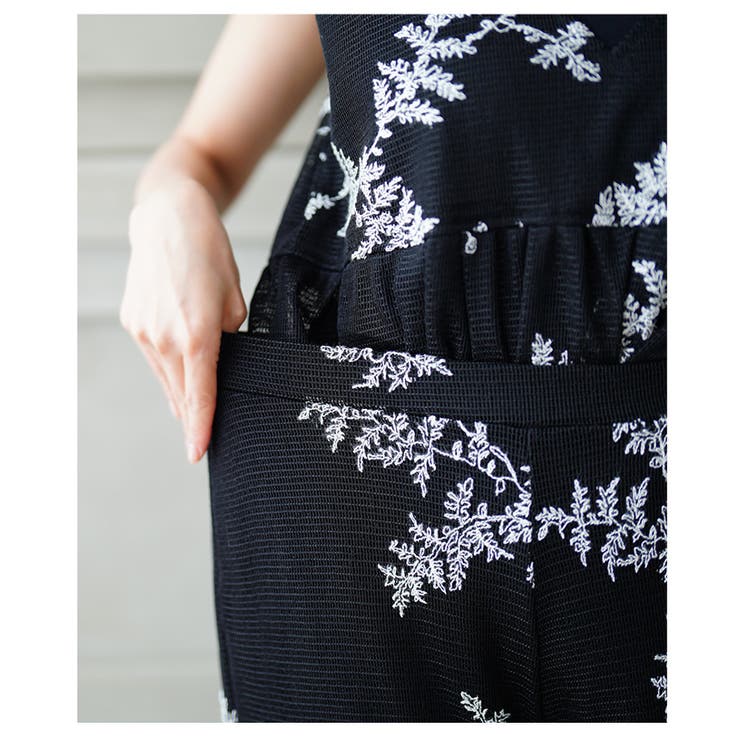 シックに華やぐリーフ刺繍メッシュワイドパンツ【6月23日20時販売新作】