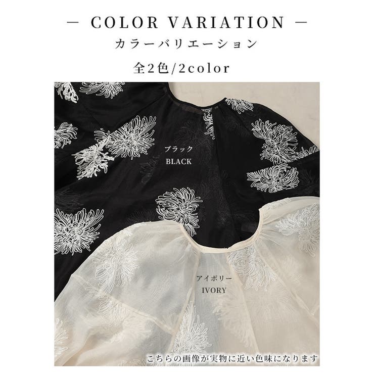 白花刺繍のリボン付きシアーブラウストップス【6月25日20時販売新作】