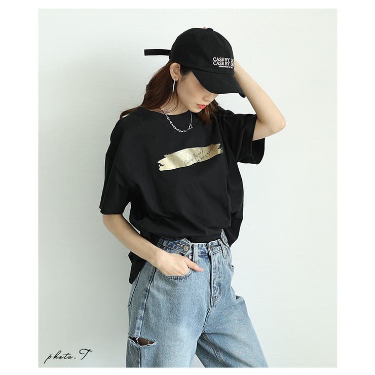 ヴィンテージなペイント箔オーバーサイズTシャツ【7月5日20時販売新作】