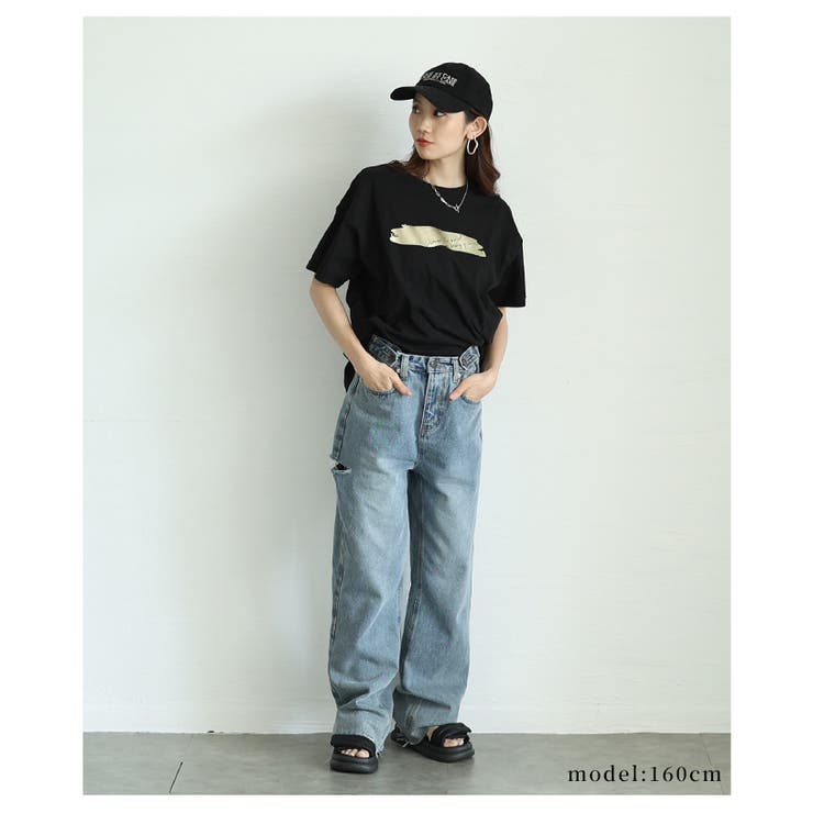 ヴィンテージなペイント箔オーバーサイズTシャツ【7月5日20時販売新作】