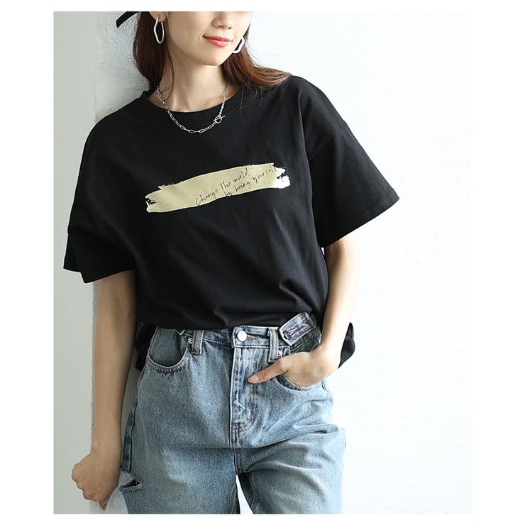 ヴィンテージなペイント箔オーバーサイズTシャツ【7月5日20時販売新作】