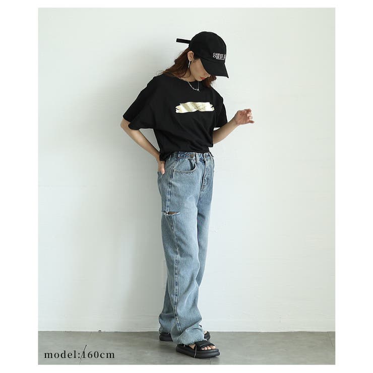 ヴィンテージなペイント箔オーバーサイズTシャツ【7月5日20時販売新作】