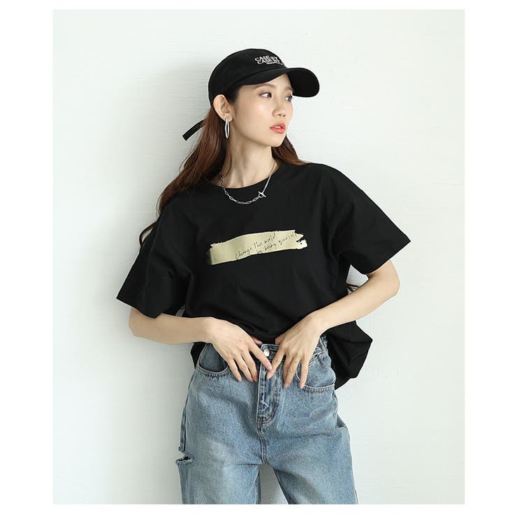 ヴィンテージなペイント箔オーバーサイズTシャツ【7月5日20時販売新作】