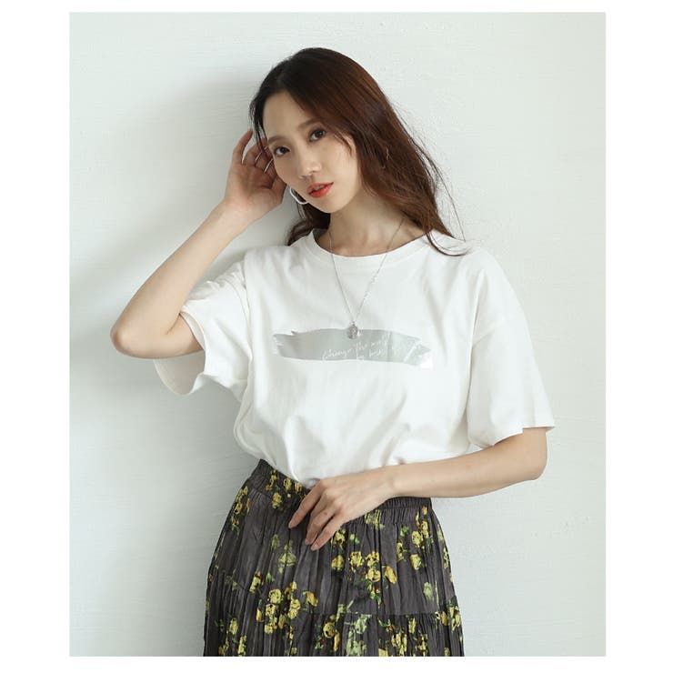 ヴィンテージなペイント箔オーバーサイズTシャツ【7月5日20時販売新作】