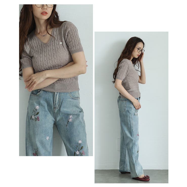 デイリーコーデに役立つVネックケーブルサマーニットプルオーバー レディース ファ… | Sawa a la mode | 詳細画像3 