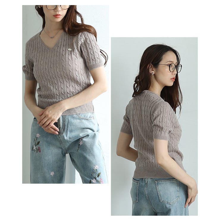 デイリーコーデに役立つVネックケーブルサマーニットプルオーバー レディース ファ… | Sawa a la mode | 詳細画像5 