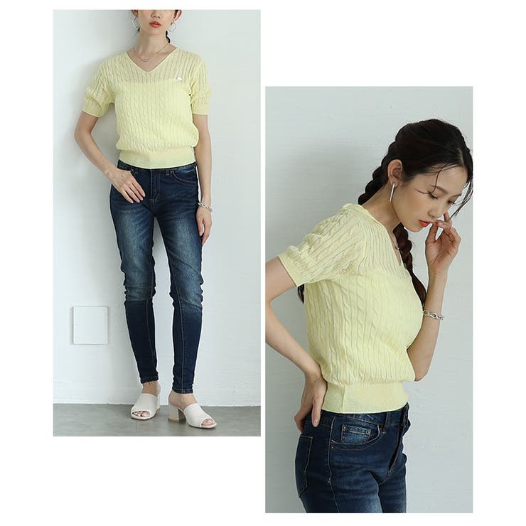 デイリーコーデに役立つVネックケーブルサマーニットプルオーバー レディース ファ… | Sawa a la mode | 詳細画像12 