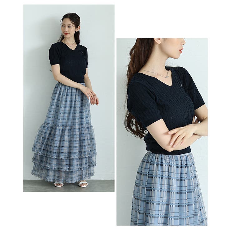 デイリーコーデに役立つVネックケーブルサマーニットプルオーバー レディース ファ… | Sawa a la mode | 詳細画像15 