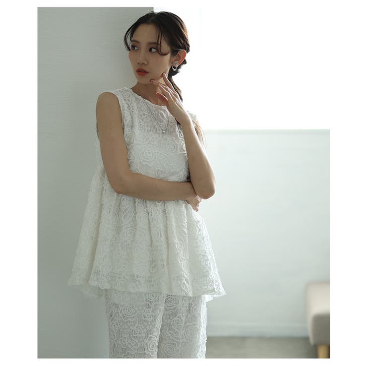 花柄コード刺繍ノースリーブペプラムトップス【7月9日20時販売新作】