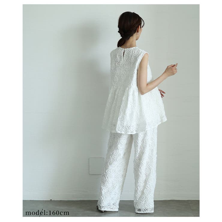 花柄コード刺繍ノースリーブペプラムトップス【7月9日20時販売新作】