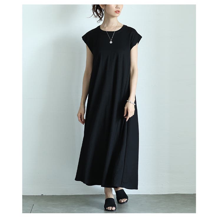 接触冷感フレンチスリーブフレアワンピース【7月10日20時販売新作】