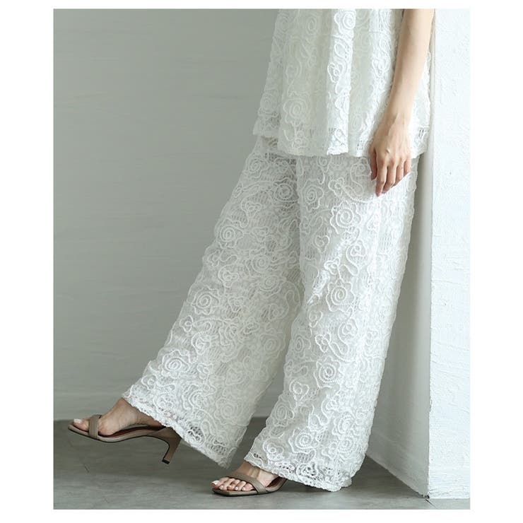 トレンド重ねる花柄コード刺繍メッシュワイドパンツ【7月9日20時販売新作】