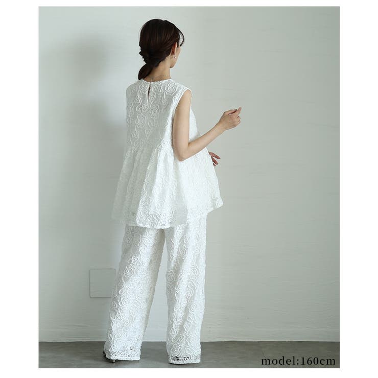 トレンド重ねる花柄コード刺繍メッシュワイドパンツ【7月9日20時販売新作】