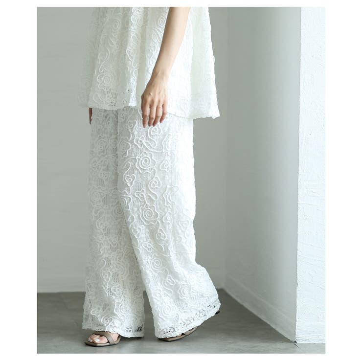 トレンド重ねる花柄コード刺繍メッシュワイドパンツ【7月9日20時販売新作】