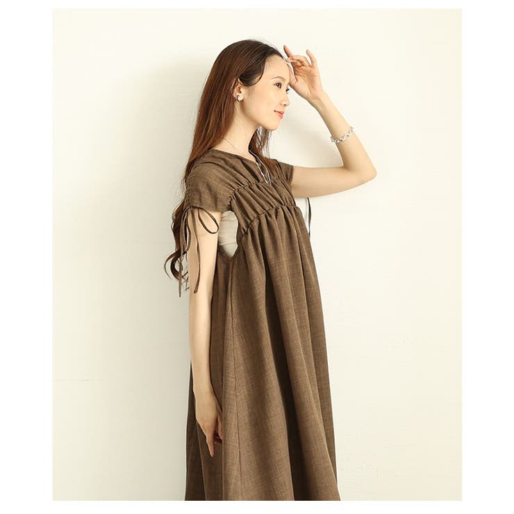 スラブツイードビスチェ見えシャーリングノースリワンピース