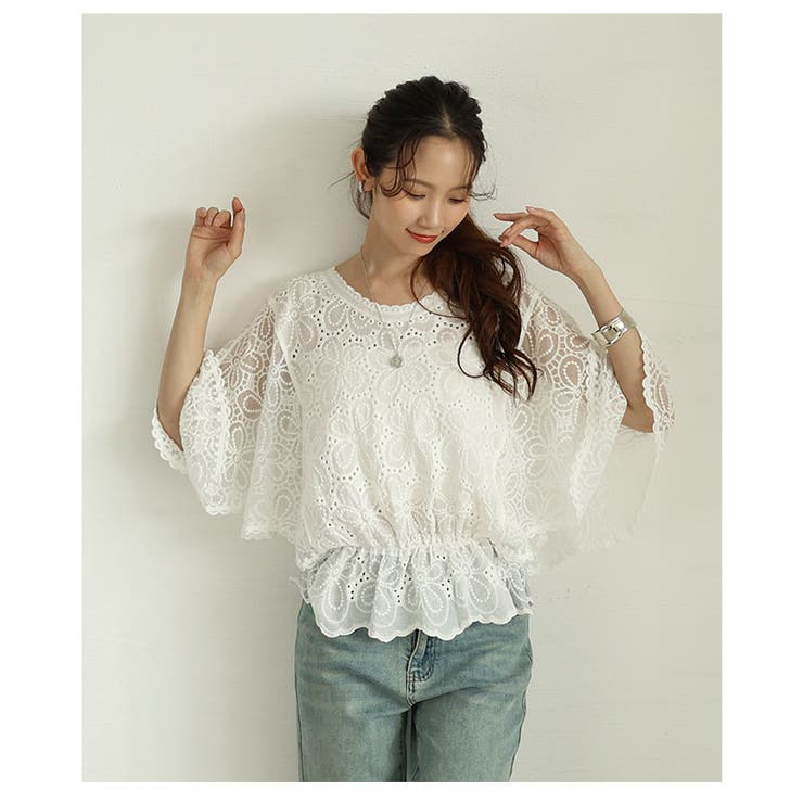 ふんわり柔らかな花刺繍レースが浮き立つドルマンスリーブブラウス レディース ファ… | Sawa a la mode | 詳細画像16 