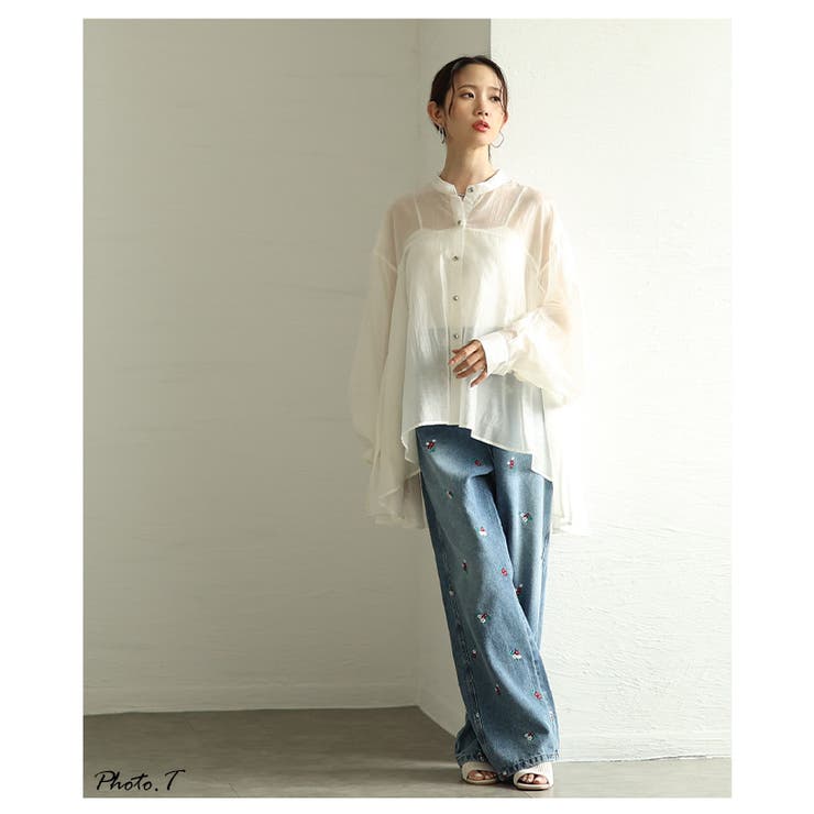 ヘルシーな肌見せ叶う変形バンドカラーシアーブラウス レディース ファッション | Sawa a la mode | 詳細画像2 