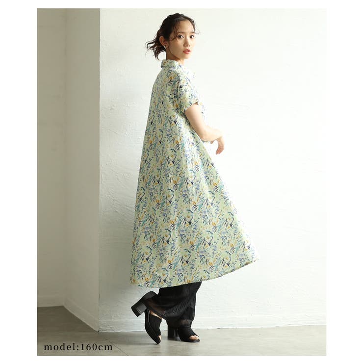 爽やかな風に舞う水彩画風花柄フレンチコットンシャツワンピース レディース ファッ… | Sawa a la mode | 詳細画像3 