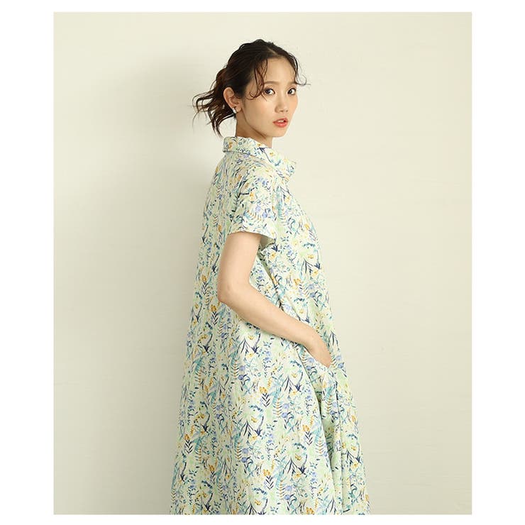 爽やかな風に舞う水彩画風花柄フレンチコットンシャツワンピース レディース ファッ… | Sawa a la mode | 詳細画像6 