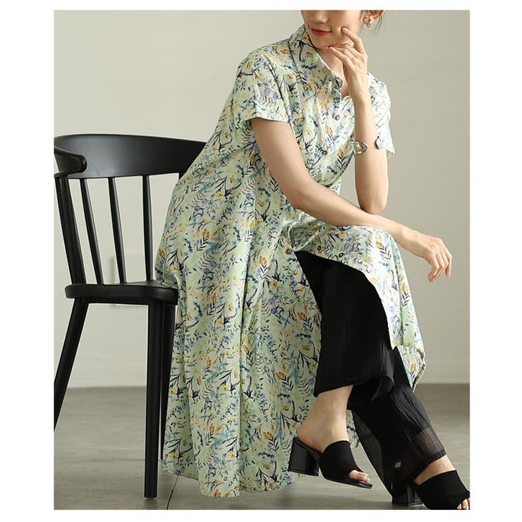 爽やかな風に舞う水彩画風花柄フレンチコットンシャツワンピース レディース ファッ… | Sawa a la mode | 詳細画像9 