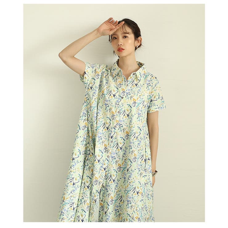 爽やかな風に舞う水彩画風花柄フレンチコットンシャツワンピース レディース ファッ… | Sawa a la mode | 詳細画像10 