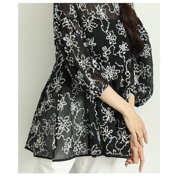 可憐な抜け感纏うフリンジ風花柄刺繍パフスリーブペプラムシアートップス レディース… | Sawa a la mode | 詳細画像19 