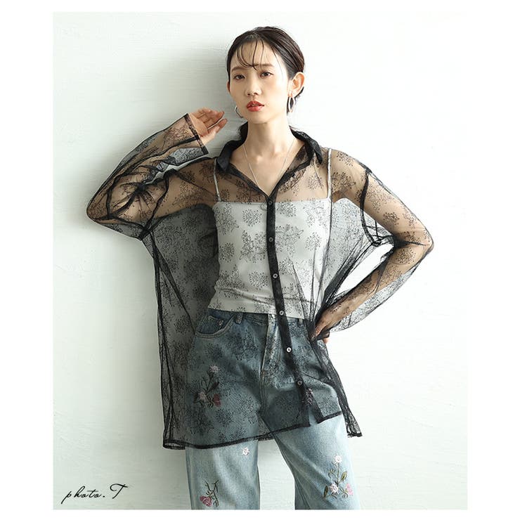 繊細な花刺繍アートを描いた重ねてお洒落なシアーオーバーシャツ レディース ファッ… | Sawa a la mode | 詳細画像3 